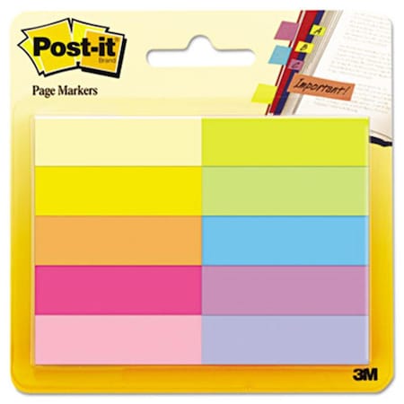 Post-It Sticky note Page Markers Five Assorted Bright Colors 10 Pads of 50 Sheets per Pack PO31430